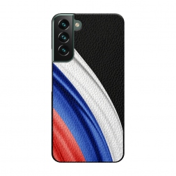 Кожаный черный Флаг России уголок на Samsung Galaxy S22 Plus