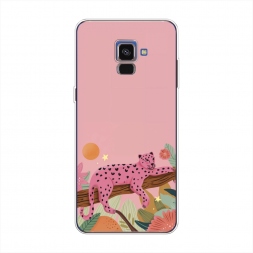 Силиконовый чехол Розовый леопард на дереве 1 на Samsung Galaxy A8 2018