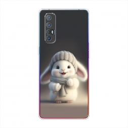 Силиконовый чехол Белый крольчонок в шапке на Oppo Reno 3 Pro