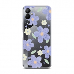 Силиконовый чехол Синие цветочки рисунок на Tecno Pova 4