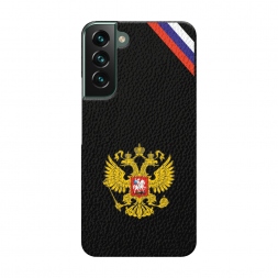 Кожаный черный Герб РФ и лента на Samsung Galaxy S22 Plus