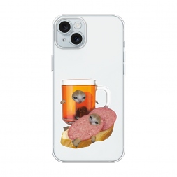 Силиконовый чехол Котёнок бутерброд на iPhone 15 Plus