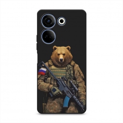 Матовый силиконовый чехол Медведь с автоматом на Tecno Camon 20