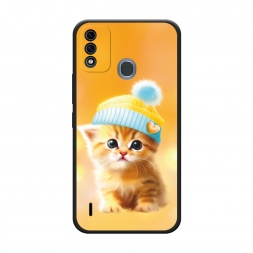 Матовый силиконовый чехол Рыжий котёнок в шапочке на Itel A48