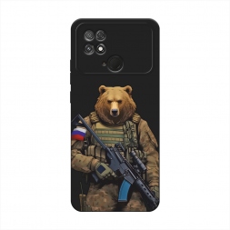 Матовый силиконовый чехол Медведь с автоматом на Xiaomi Poco C40