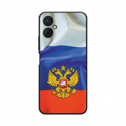 Матовый силиконовый чехол Герб РФ на фоне флага на Tecno Spark 9 Pro