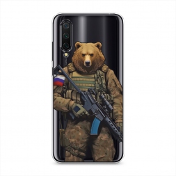 Силиконовый чехол Медведь с автоматом на Xiaomi Mi A3 Lite
