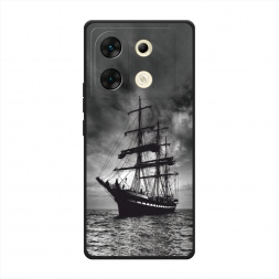 Матовый силиконовый чехол Корабль в пасмурном море на Infinix Zero 30 5G