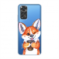 Силиконовый чехол Корги с кофе на Xiaomi Redmi Note 11 4G Global