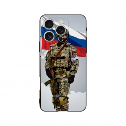 Матовый силиконовый чехол Солдат с флагом на iPhone 16 Pro