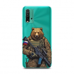 Силиконовый чехол Медведь с автоматом на Xiaomi Redmi 9T