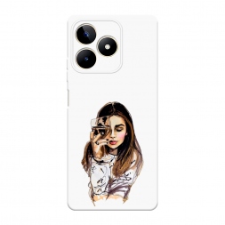 Soft touch белый Девушка с бокалом на Realme C53