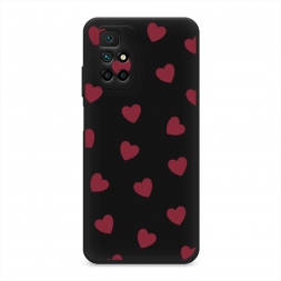 Матовый силиконовый чехол Бордовые сердечки паттерн на Xiaomi Redmi Note 11 4G China