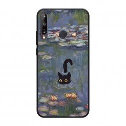 Матовый силиконовый чехол Котик в пруду на Huawei P40 lite E