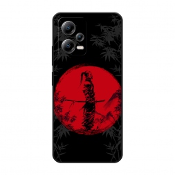Матовый силиконовый чехол Самурай на красном фоне на Xiaomi Poco X5 5G