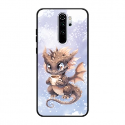 Матовый силиконовый чехол Дракончик с кружкой тёмный на Xiaomi Redmi Note 8 Pro