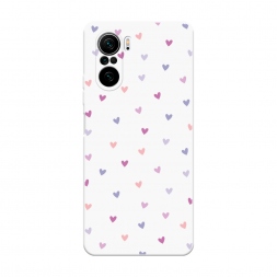 Soft touch белый Пастельные сиреневые сердечки на Xiaomi Poco F3