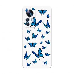 Soft touch белый Синие бабочки на Xiaomi 12T