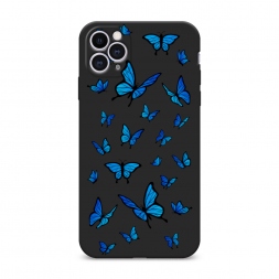 Матовый силиконовый чехол Синие бабочки на iPhone 11 Pro