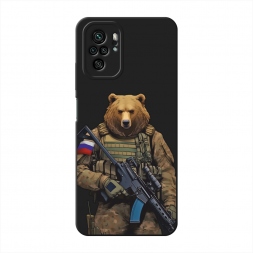 Матовый силиконовый чехол Медведь с автоматом на Xiaomi Redmi Note 10S