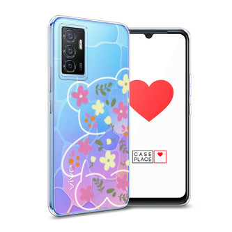 Силиконовый чехол Цветочный мишка на Vivo Y75 4G