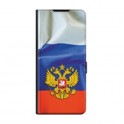 Чехол-книжка Premium Герб РФ на фоне флага на Poco X8 Pro Max