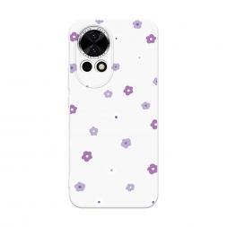 Чехол soft touch белый Фиолетовые цветочки рисунок на Huawei Nova 12