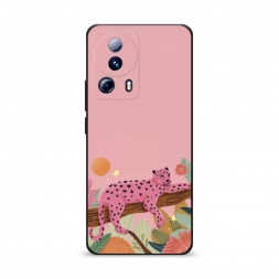 Матовый силиконовый чехол Розовый леопард на дереве 1 на Xiaomi 13 Lite
