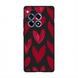 Матовый силиконовый чехол Красные сердечки рисунок на OnePlus 12R