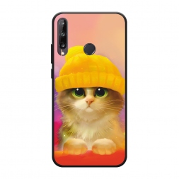 Матовый силиконовый чехол Котенок в желтой шапке на Huawei P40 lite E