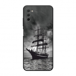 Матовый силиконовый чехол Корабль в пасмурном море на Samsung Galaxy A03S