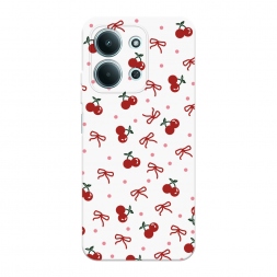 Soft touch белый Вишни и ленточки на Poco C85 4G