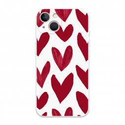 Soft touch белый Красные сердечки рисунок на iPhone 13