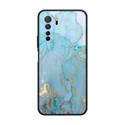 Матовый силиконовый чехол Голубой мрамор рисунок на Honor 30S (Global)