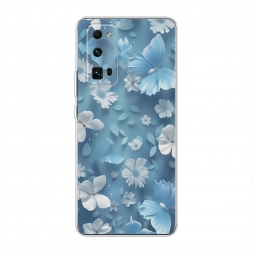 Силиконовый чехол Голубые глазурные цветы на Honor 30 Pro Plus