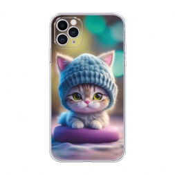 Силиконовый чехол Котик в голубой шапочке на iPhone 11 Pro
