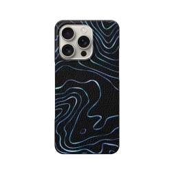 Кожаный черный Blue lines на iPhone 16 Pro