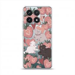 Силиконовый чехол Клубничные котики на Xiaomi Redmi K70 5G