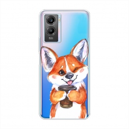 Силиконовый чехол Корги с кофе на Vivo Y55s 5G