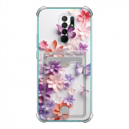 Фиолетовые бабочки и цветы на Xiaomi Redmi 9