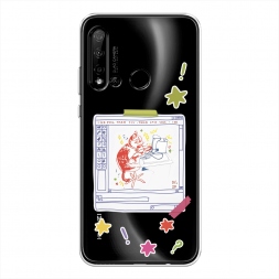 Силиконовый чехол Котик за работой рисунок на Huawei Nova 5i