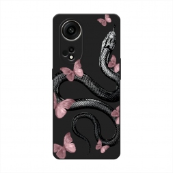 Матовый силиконовый чехол Snake and butterflies 3 на Oppo Reno 8T 5G