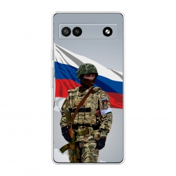 Силиконовый чехол Солдат с флагом на Google Pixel 6A