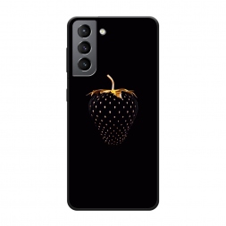 Матовый силиконовый чехол Черно-золотая клубника на Samsung Galaxy S21