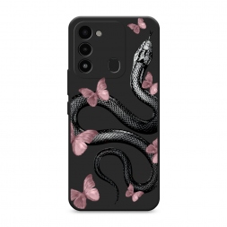 Матовый силиконовый чехол Snake and butterflies 3 на Tecno Spark 8C