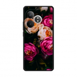 Матовый силиконовый чехол Розовые пионы на черном на Realme GT 6