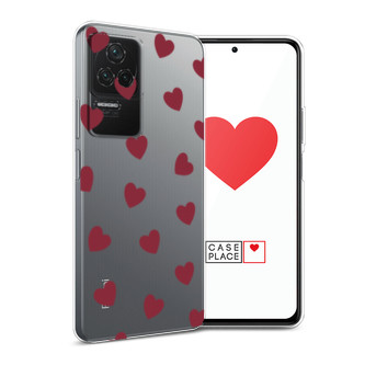 Силиконовый чехол Бордовые сердечки паттерн на Xiaomi Poco F4