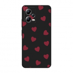 Матовый силиконовый чехол Бордовые сердечки паттерн на Xiaomi Poco X5 5G