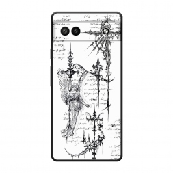 Матовый силиконовый чехол Чёрно-белый рисунок ангелы на Google Pixel 6A