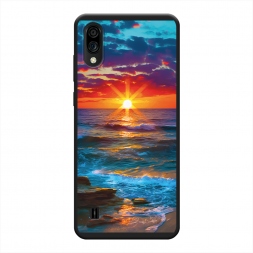 Матовый силиконовый чехол Море на фоне заката на ZTE Blade A71